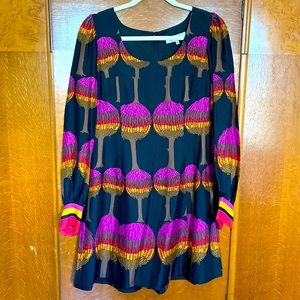 Tibi New York Silk Wool Blend Short Dress Size 6 Colorful Long Sleeves